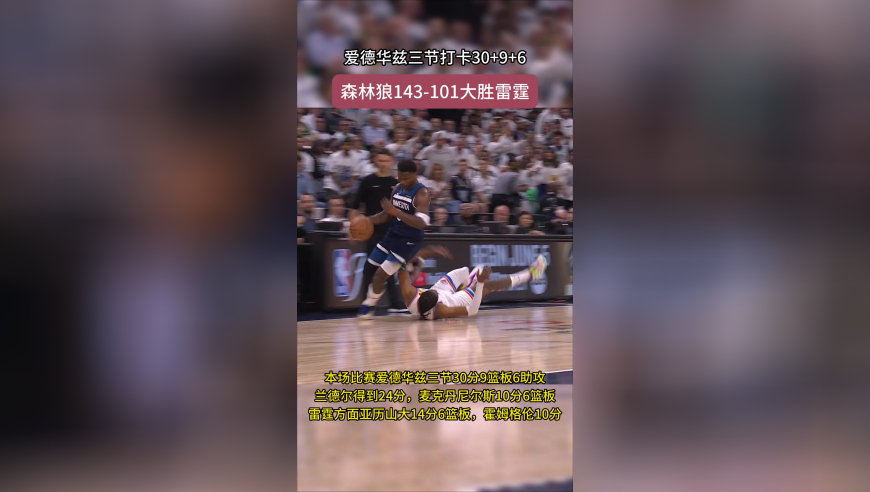 扳回一城！爱德华兹30分9板6助，森林狼143-101大胜雷霆