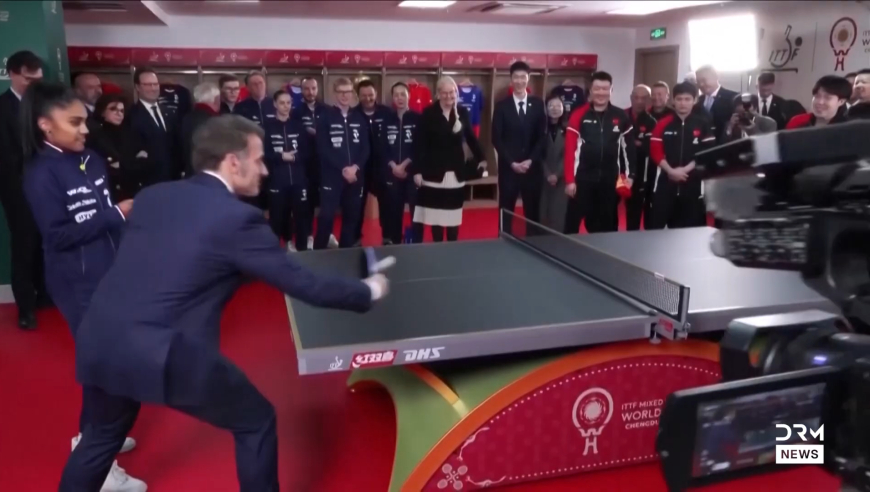 马克龙在中国打乒乓球，老马打得还不错啊