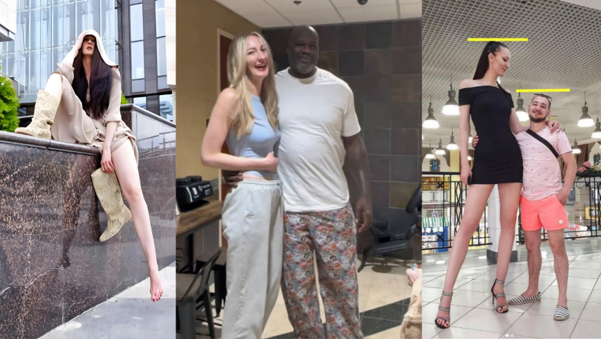 腿长1米33！世界第一高模特与300斤奥胖合影，气场完全不输