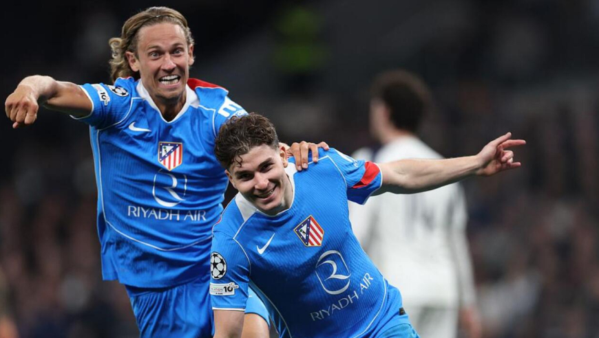 欧冠-晋级8强！马竞2-3总比分7-5淘汰热刺，阿尔瓦雷斯传射，西蒙斯双响