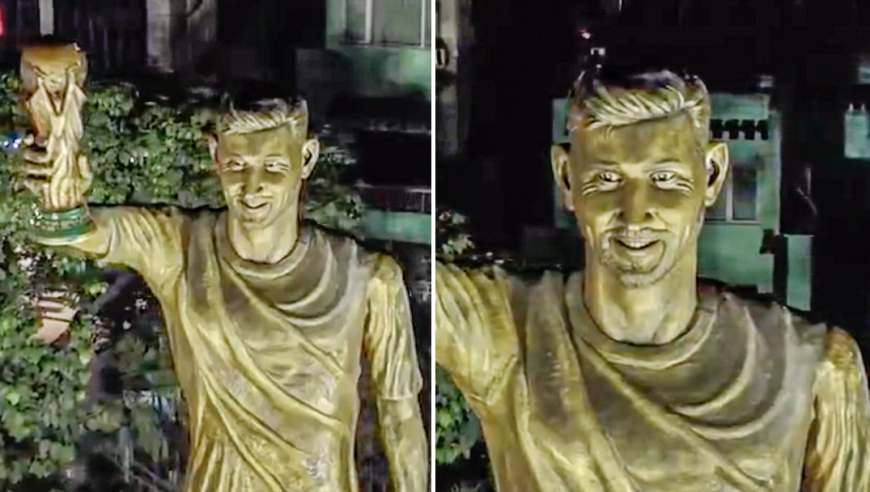 牌面拉满！多角度看印度21米梅西捧杯雕像，专属于球王的高度