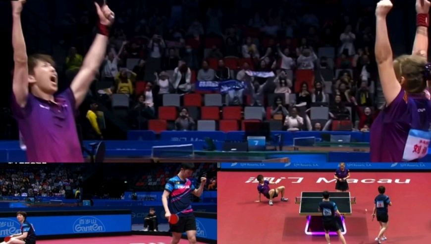 欢呼！刘诗雯林高远失二追四混双夺冠，林高远为救球三次倒地，蒯曼侧翻太拼