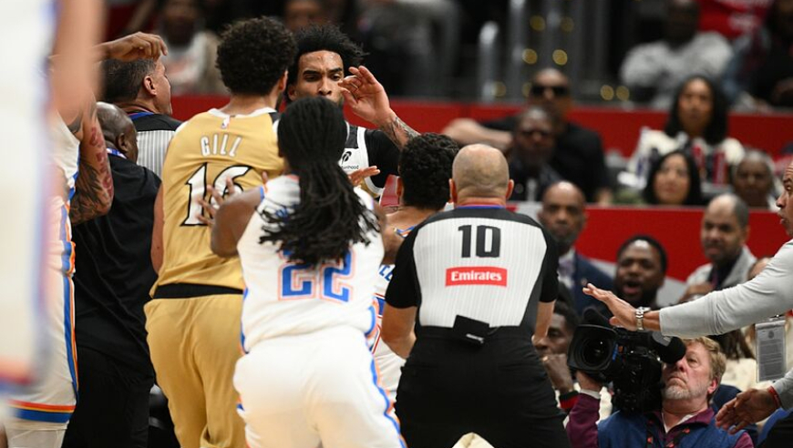 雷霆vs奇才斗殴罚单：米切尔尚帕涅各被禁赛1场 三人累计罚12万美元