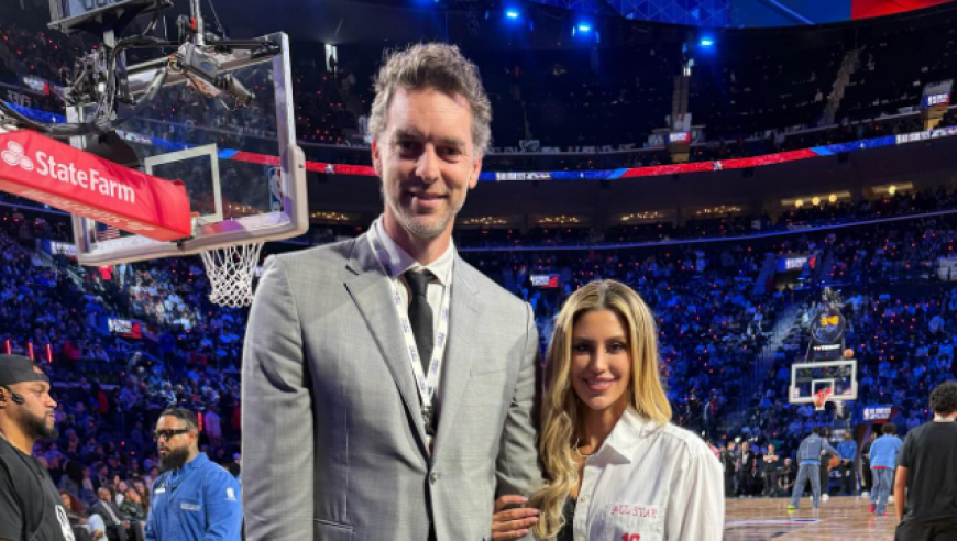 加索尔带家人一起观战全明星！妻子貌美如花 生二胎后身材不走样