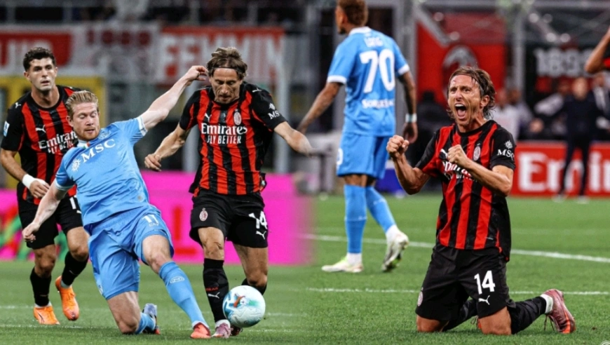 AC米兰送红点套餐2-1赢那不勒斯登顶，莫德里奇德布劳内惺惺相惜