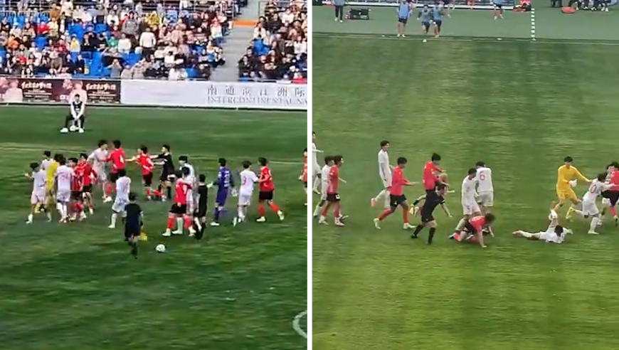 苏超热身赛变全武行：拼抢动作过大引双方大规模冲突，多人追打互搏裁判多张红牌镇场