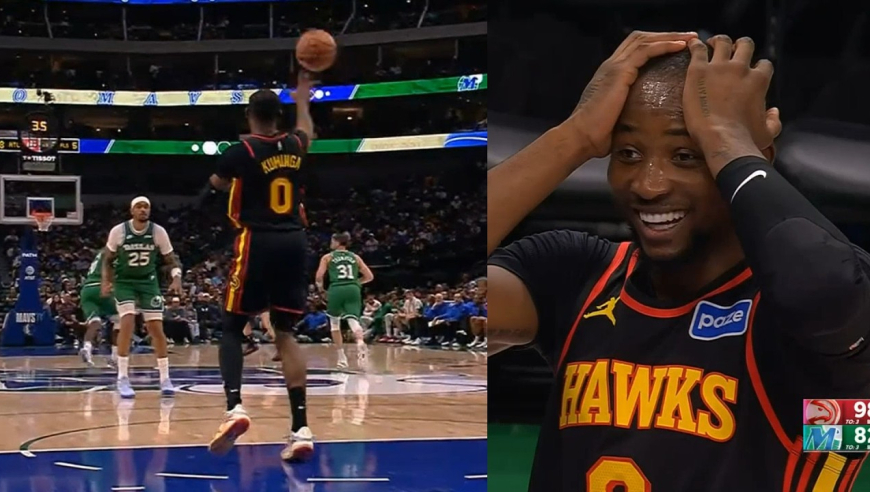 年度五佳球！库明加底线单手扔出超远压哨三分 神奇入网自己都懵了