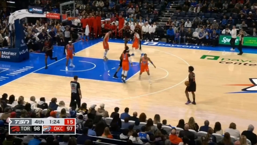 刺激！猛龙vs雷霆最后1分24秒：巴恩斯关键大帽切特杀死比赛