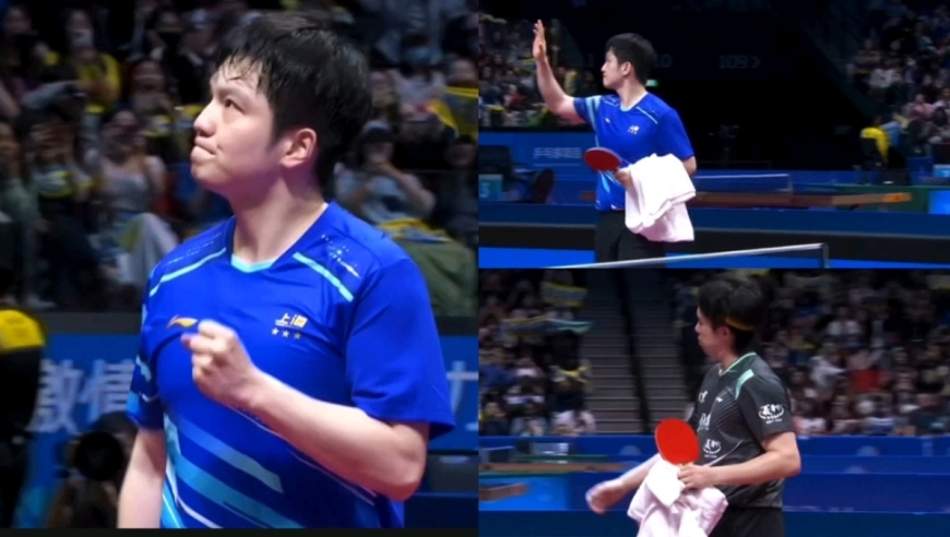 樊振东战胜王楚钦后向现场观众挥手！大头低头复盘使劲摇头