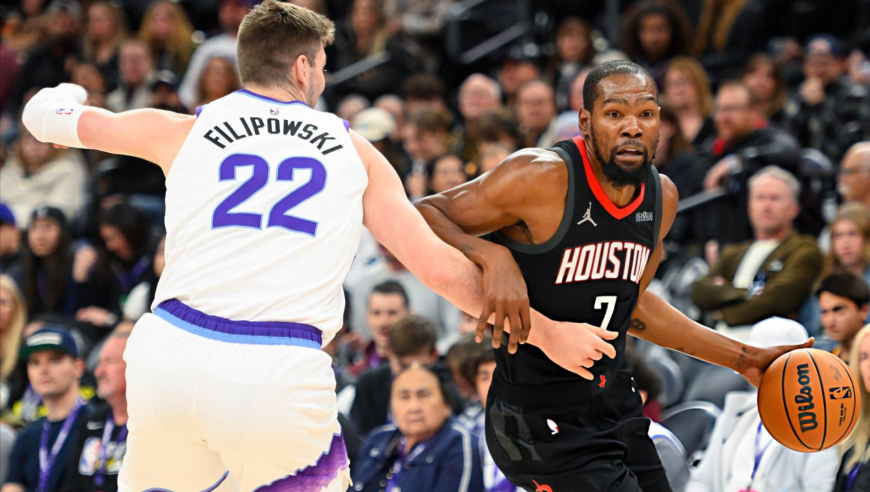 火箭大胜爵士集锦：杜兰特复出三节高效25分 申京27分力压马卡18+8