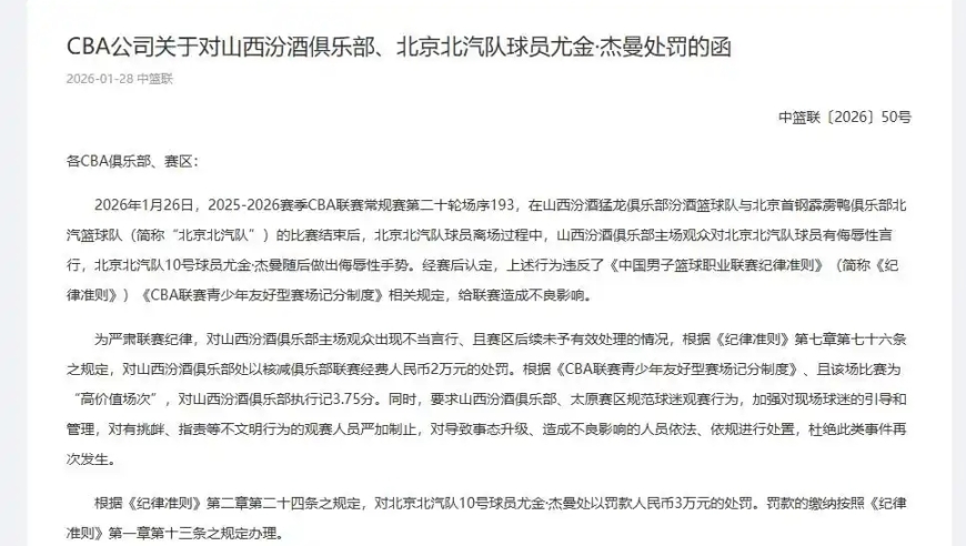 零容忍！CBA动真格了，本赛季第五笔罚单正式官宣，但球迷却炸了窝