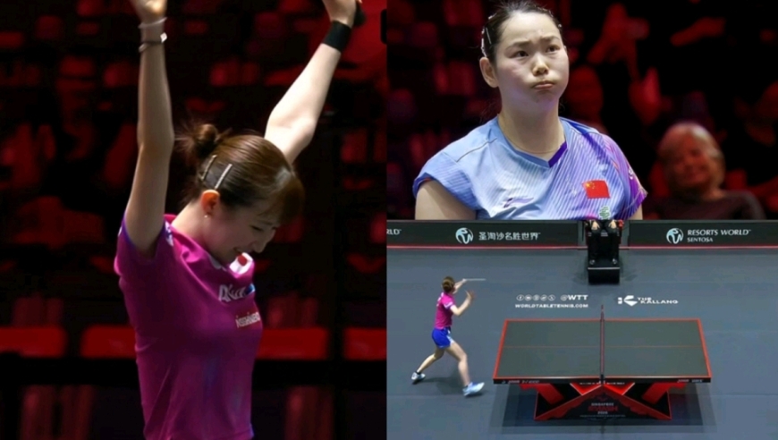 早田希娜获胜后高举双拳高兴庆祝！何卓佳嘟嘴愣在原地面露不甘