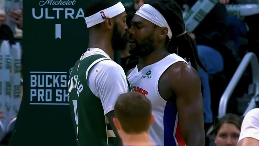 两大狠人打起来了！活塞斯图尔特与雄鹿波蒂斯爆发冲突互秀拳脚