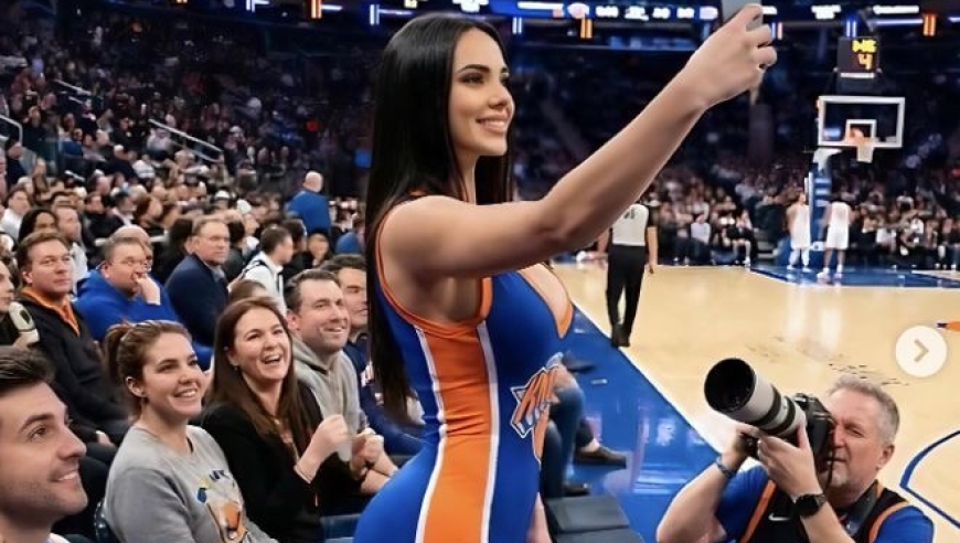 尼克斯美女球迷观战年终大战被偷拍！发现后大方秀火辣身材逗乐旁人