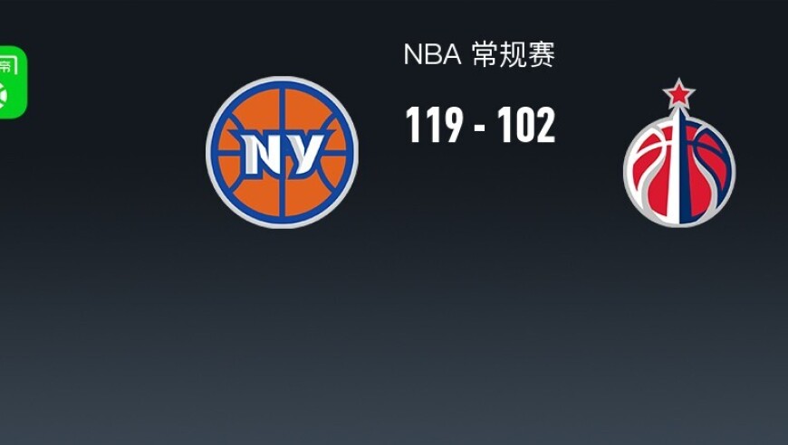 NBA战报：尼克斯119-102奇才，唐斯33+13+5