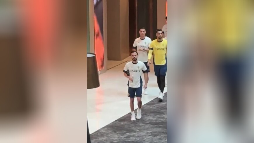 理性追星，一名球迷跑到C罗身边试图与其自拍，被C罗一把推开