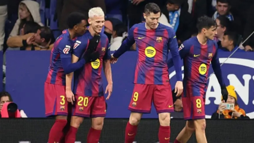 西甲：巴萨客场2-0西班牙人 奥尔莫、莱万破门 加西亚屡献神扑