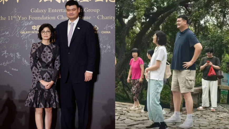 姚明一家人国庆游苏州，夫妻两人同框，190的叶莉在丈夫旁边显得小鸟依人