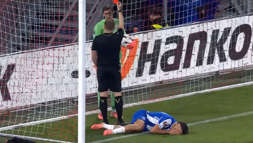 欧战葡超悍将上演另类一条龙：抢断策动进球挑衅门将夸张倒地造红牌，捂脸暗笑演技在线