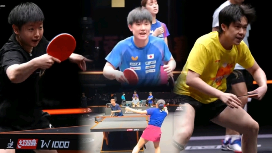 国乒全员适应总决赛场地孙颖莎哐哐抡！日本踩场张本智和练反手+起板