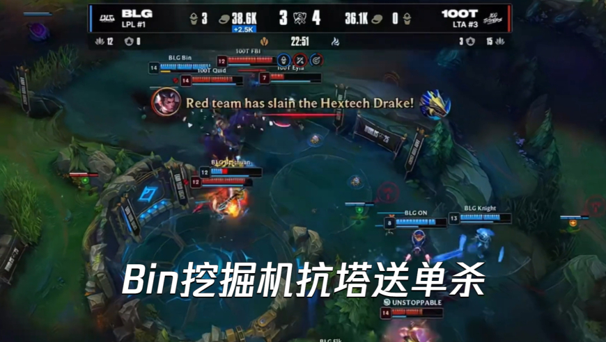 BLG 耻辱败北 100T！Bin 挖掘机抗塔送单杀，左手被打 4500 经济 Gap