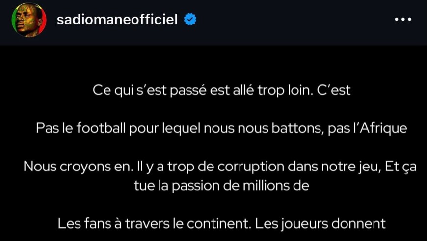 马内：这不是我们为之拼搏的足球，腐败在扼杀非洲球迷的热情