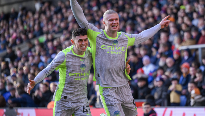 英超：曼城3-0水晶宫各项赛事五连胜 哈兰德双响福登贴地斩