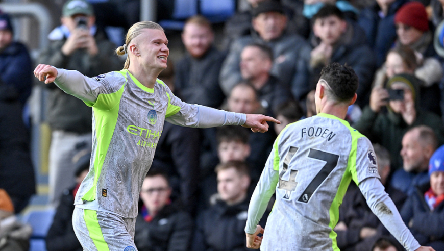 5连胜！英超：曼城3-0水晶宫 距榜首2分 哈兰德双响 福登近4轮6球