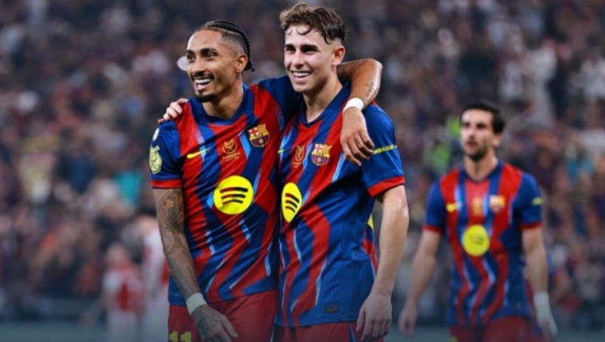 西超杯-巴萨5-0毕巴进决赛，拉菲尼亚2射1传，费尔明2传1射