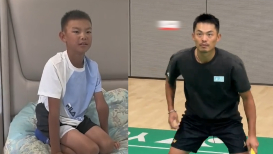 林丹老婆谢杏芳晒8岁儿子视频，小羽被晒黢黑，长手长脚酷似爸爸