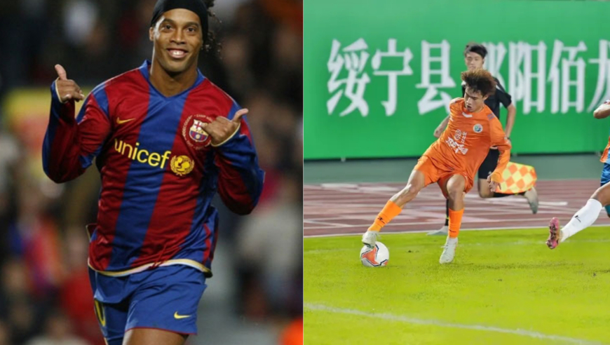 太写意！湘超球员致敬小罗杂耍进球，原地摆腿打球门死角弹入