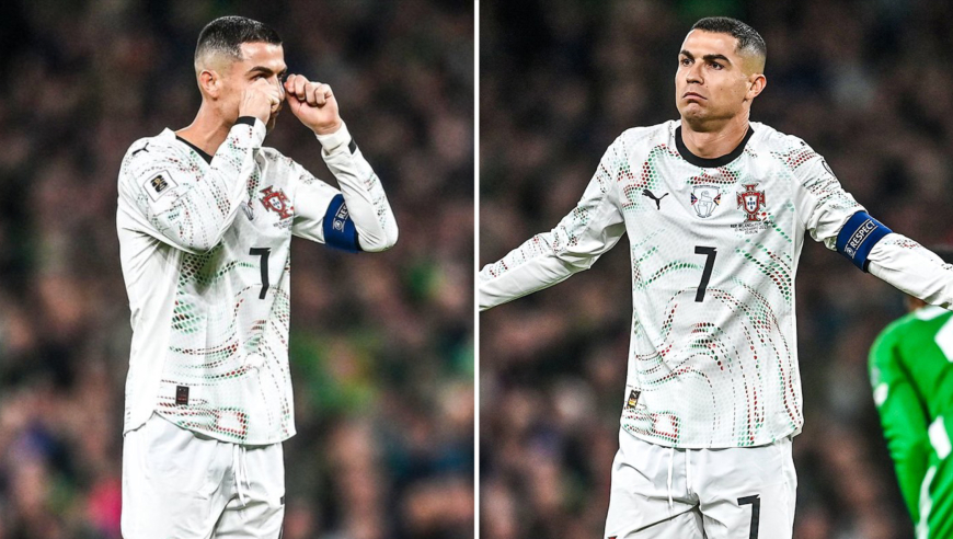 活久见时刻！C罗首次国家队首度染红：肘击+“哭泣手势”引爆争议