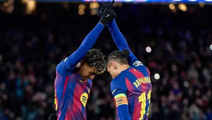 欧冠-直通16强！巴萨4-1逆转哥本哈根，亚马尔传射，莱万破门，拉菲尼亚点射