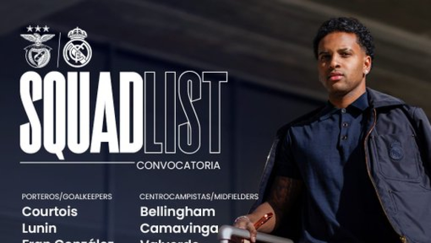 皇马vs本菲卡大名单：姆巴佩，维尼修斯，贝林厄姆领衔