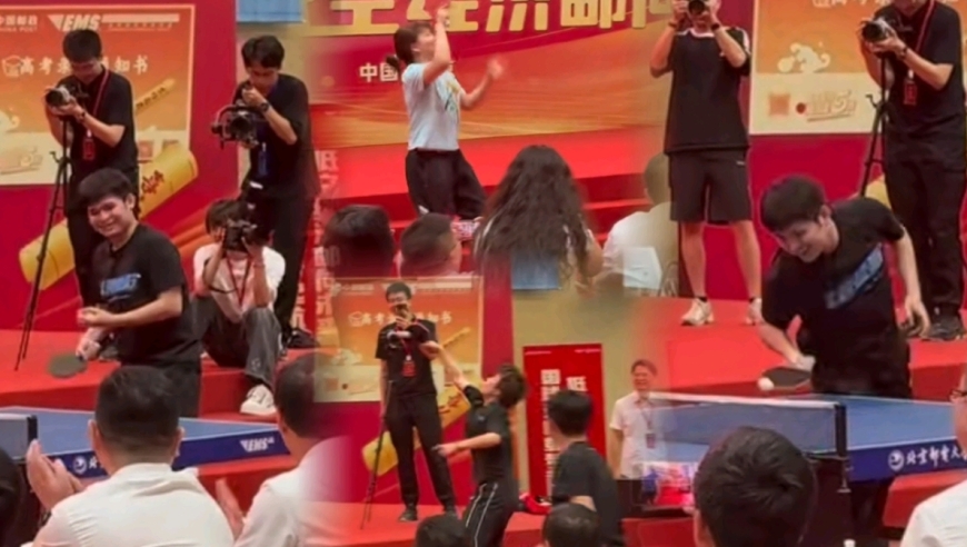 国乒另类混双表演爆笑不断！林诗栋王艺迪配对憋不住笑场，多拍扣杀过瘾