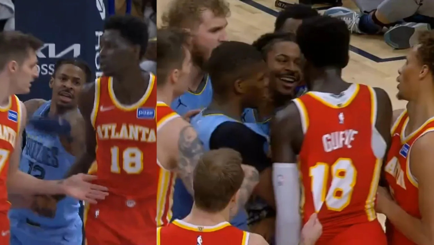 火爆冲突！莫兰特起飞对抗盖耶落地后冲突 揪衣服+跨栏一人吃1技犯