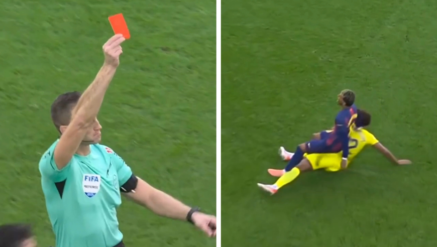 这是要废人啊！黄潜22岁小将放飞自我鞋钉爆铲亚马尔染红，巴萨队友怒不可遏