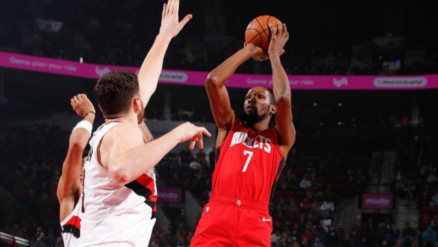 火箭开拓者决胜4分钟：阿夫迪亚狂砍8分涉险过关 KD7分伊森绝杀超时