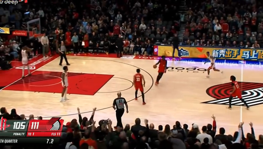 开拓者火箭生死时刻：开拓者边线球失误 谢泼德三分篮外空心葬送火箭