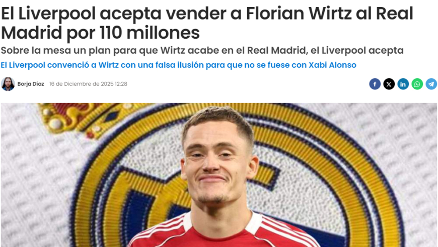 净亏4000万！西媒：利物浦愿以1.1亿欧元将维尔茨卖给皇马