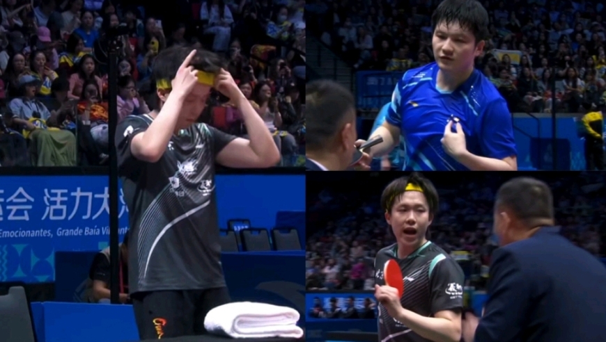 超激烈！樊振东王楚钦四局比赛汗水将衣服完全打湿，先后向裁判申请换衣服