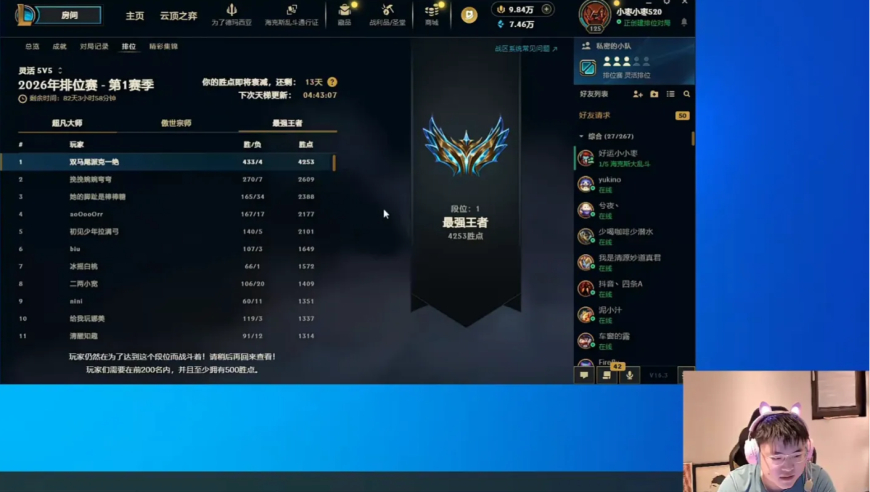 Uzi看一区灵活排位第一名4200胜点433胜4负惊呆了：这个强度不可能只输4把！