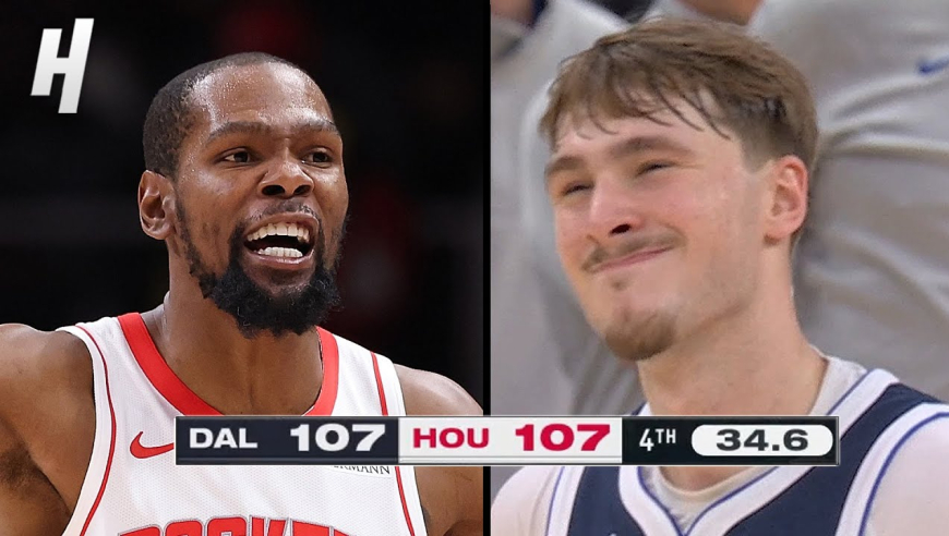 火箭vs独行侠最后疯狂的2分半钟，申京完成救赎，杜兰特制胜助攻