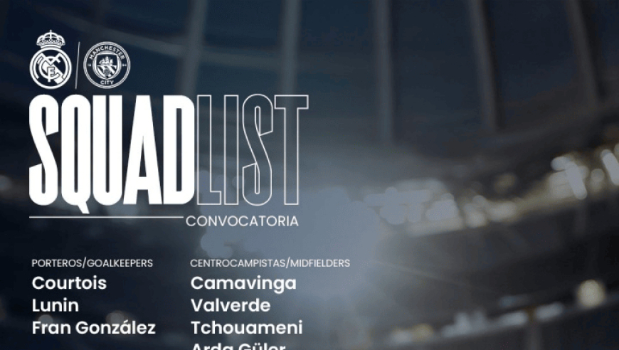 皇马vs曼城名单：维尼修斯领衔；姆巴佩、贝林厄姆缺席