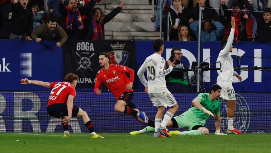 西甲：皇马客场1-2奥萨苏纳 劳尔-加西亚补时绝杀 维尼修斯破门