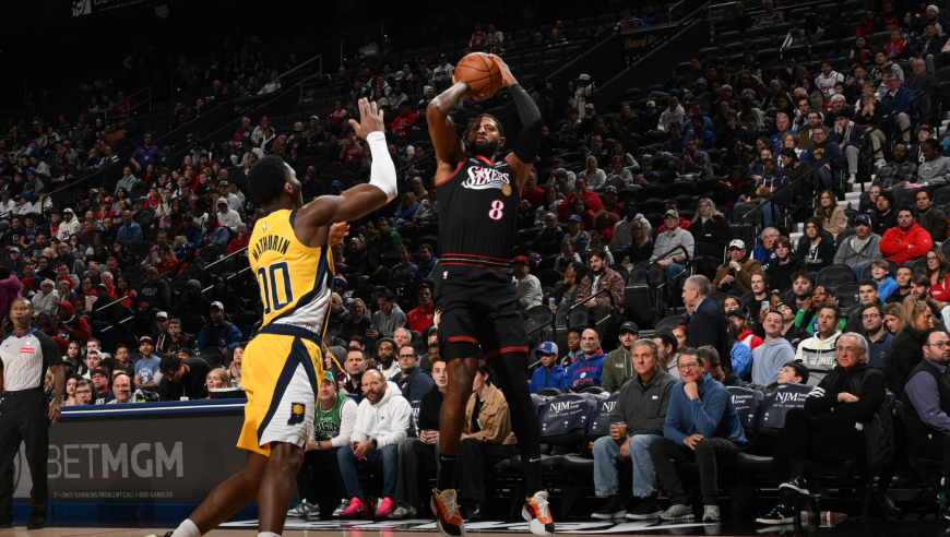 步行者vs76人最后时刻：恩比德关键2+1 乔治丝滑单打关键球