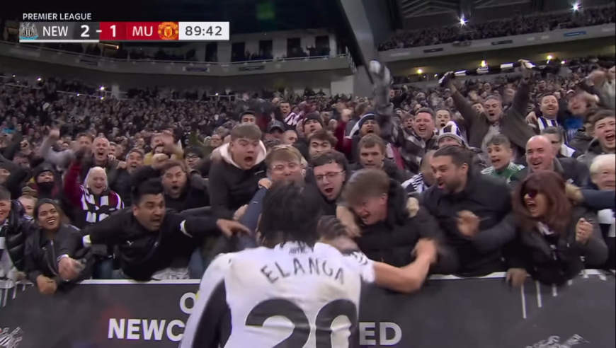 炸裂！纽卡悍将狂奔近全场世界波绝杀曼联，全场球迷疯狂庆祝