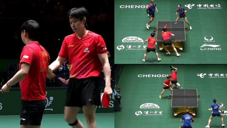 王楚钦极限扑挑及护大角赢得解说连连欢呼，和孙颖莎怒吼发力配合超默契