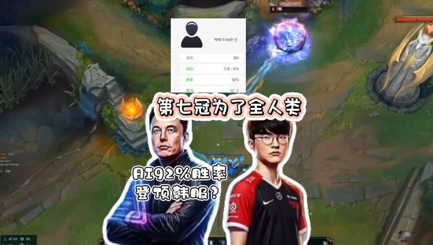 韩服神秘账号疑似马斯克AI，三天92%胜率冲进前十，Faker：第七冠为了全人类！