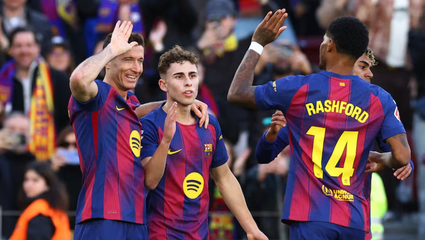 西甲：亚马尔连续5场进球巴萨3-0 莱万拔头筹新星处子球